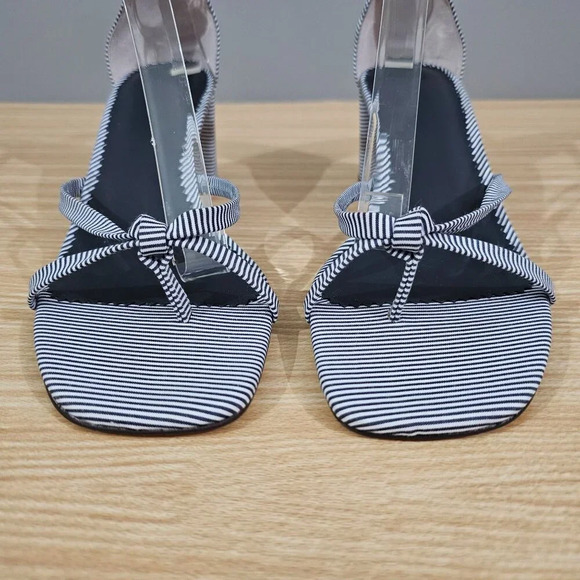 J Crew Sandal Cross Strap Block Heel Blue White Stripe Shoe Womens Size 7 - Picture 5 of 13